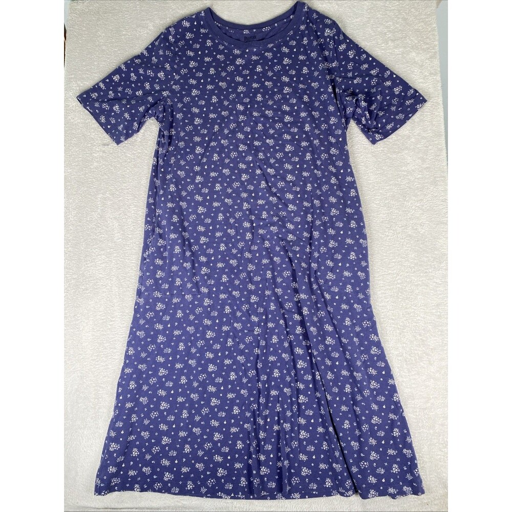 Duluth Trading Free Range Organic Cotton Night Shirt Dress Women's XL Blue Flora